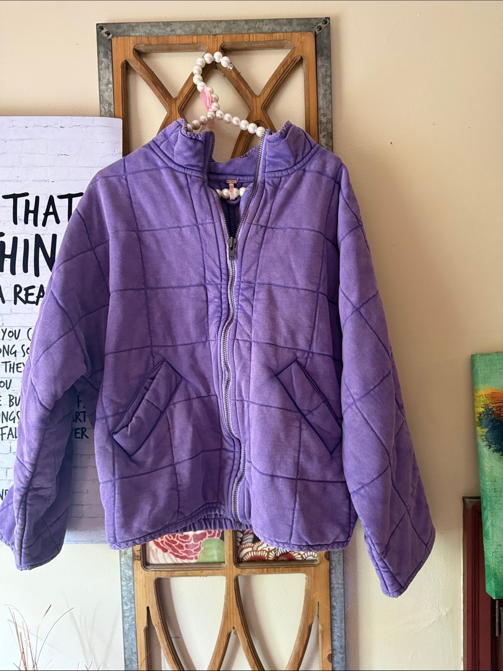 Free People Purple Quilted Zip-Up Jacket